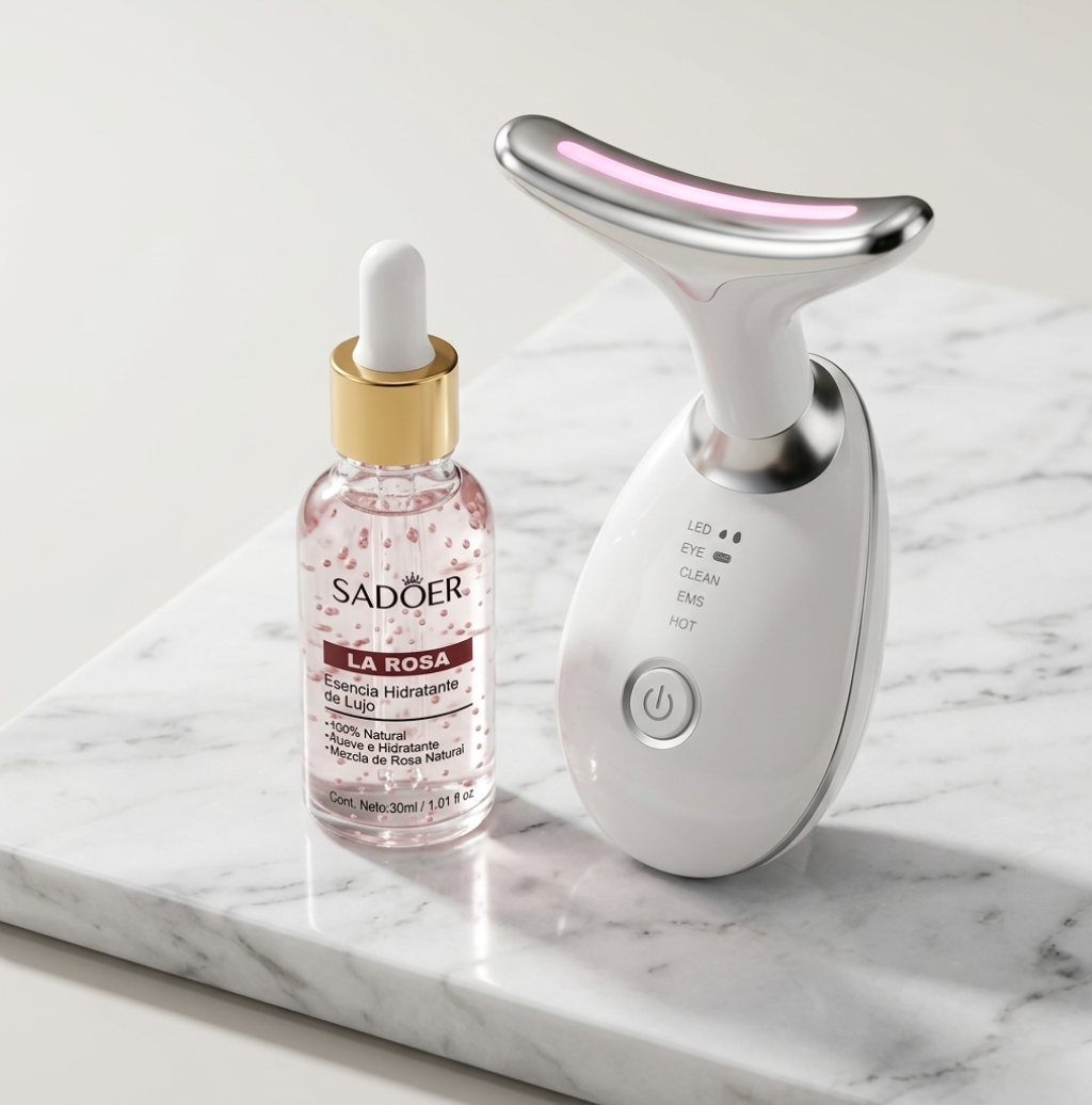 Combo 2x1 Masajeador Facial LED 3 en 1 + Serúm Antiarrugas